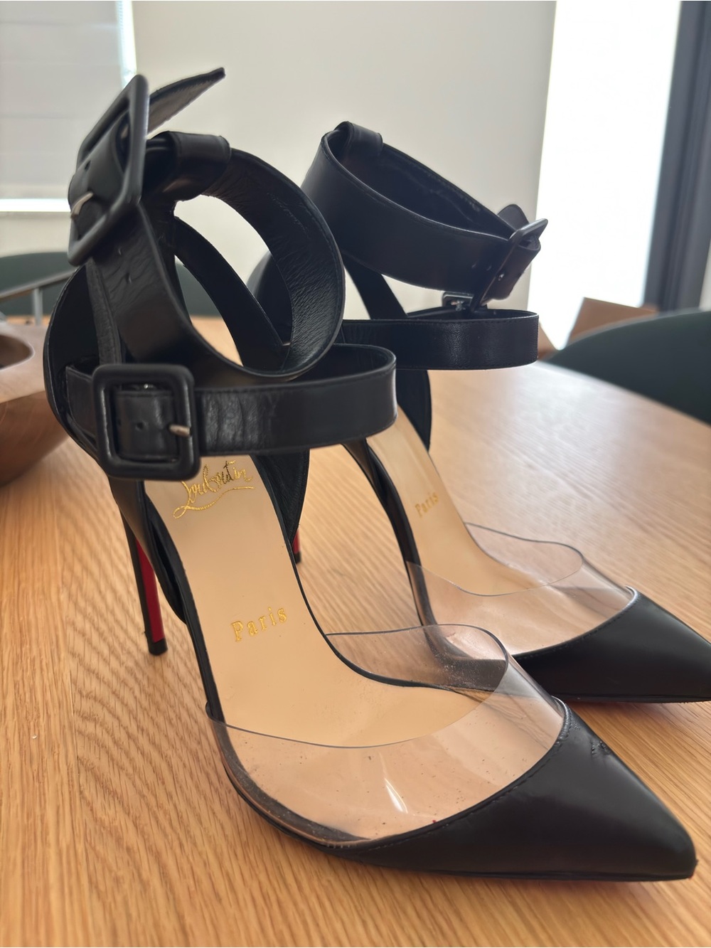 Christian Louboutin Black Leather Pumps with Clear PVC Straps